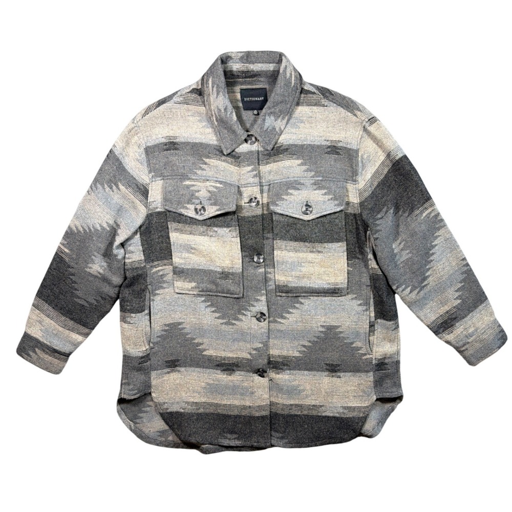 Dictionary Shacket Mens‎ L/XL Gray Excellent Aztec Southwestern Pattern